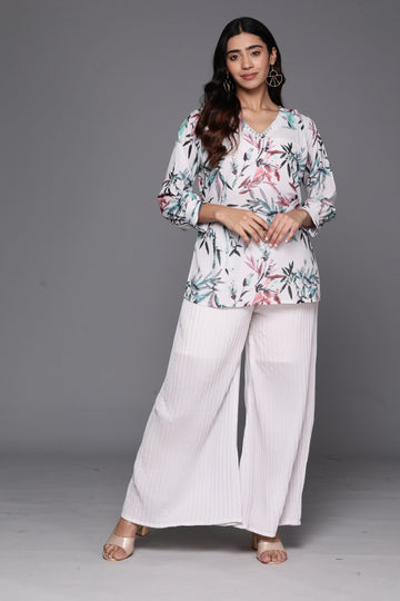Varanga Women Off White Floral Printed Embroidered Co Ord Sets